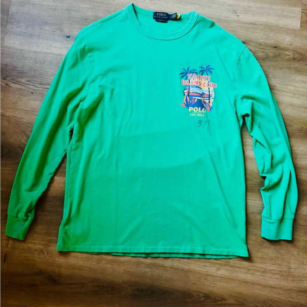 Polo Ralph Lauren Shirt Mens Medium Green Tahiti Island Club Long Sleeve Tee NWO